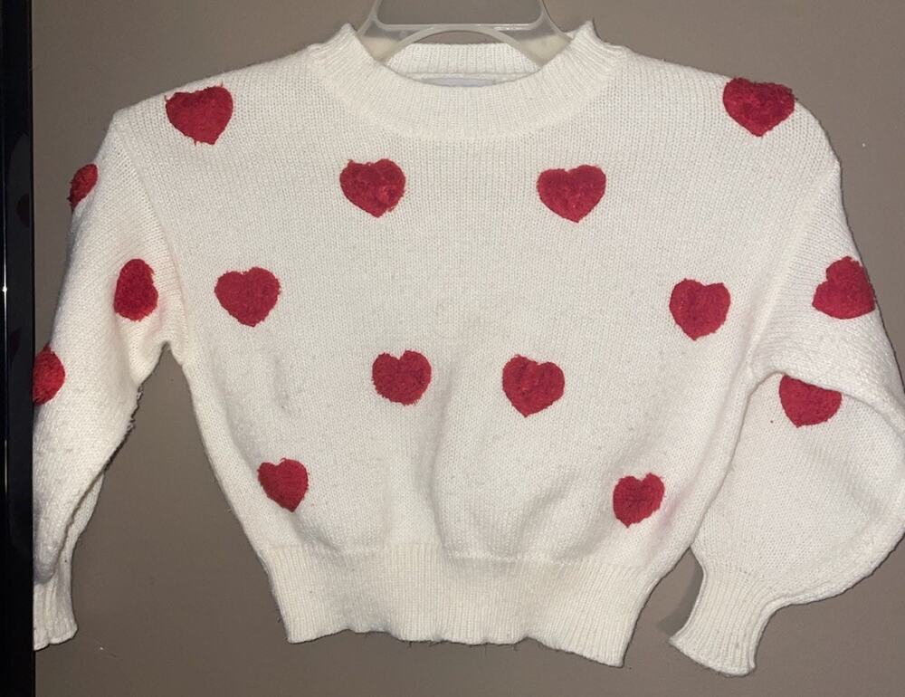 Molly Bracken Little Girls Heart Knit Sweater Fluffy Hearts Sz 8 Y